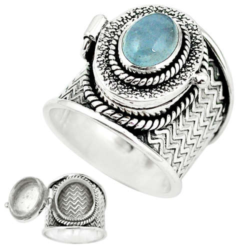 POISON BOX RING -  NATURAL AQUAMARINE IN SOLID STERLING SILVER!!!