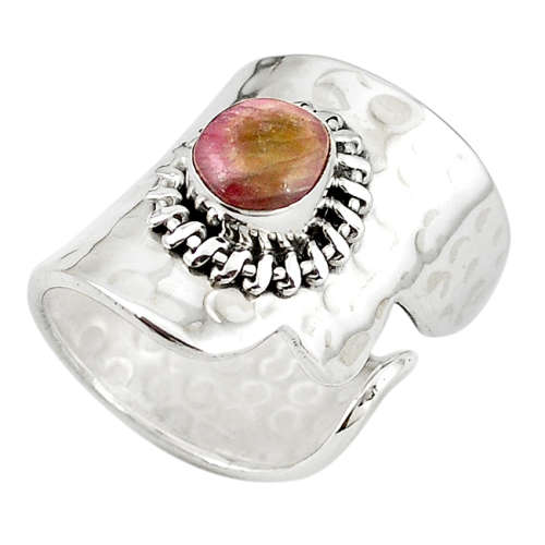 SPARKLING NATURAL BIO TOURMALINE IN SOLID STERLING SILVER ADJUSTABLE RING!!!