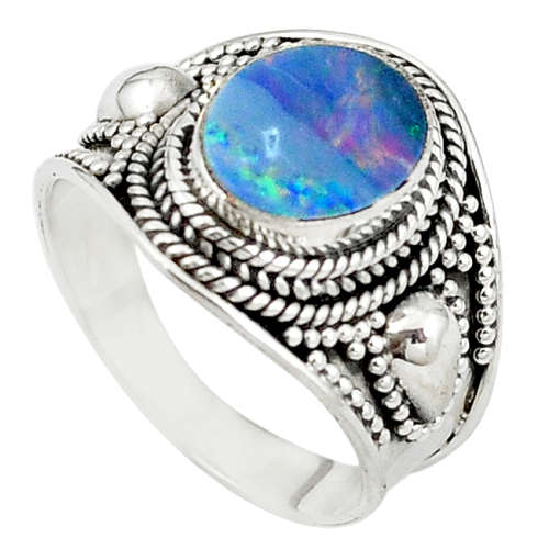 SPARKLING NATURAL AUSTRALIAN OPAL DOUBLET IN SOLID STERLING SILVER RING!!!
