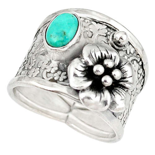 SPARKLING NATURAL MOHAVE TURQUOISE FLOWER DESIGN RING IN SOLID STERLING SILVER!!!