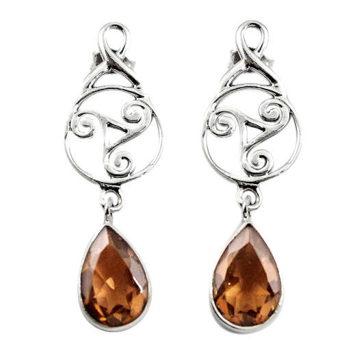 BEAUTIFUL NATURAL SMOKY TOPAZ DANGLING EARRINGS IN SOLID STERLING SILVER!!!