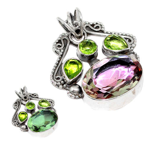 GORGEOUS COLOUR CHANGE ALEXANDRITE AND PERIDOT PENDANT IN SOLID STERLING SILVER!!!