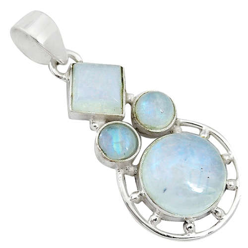 NATURAL RAINBOW MOONSTONE PENDANT IN SOLID STERLING SILVER!!!