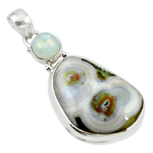 NATURAL OCEAN SEA JASPER (MADAGASCAR) AND PEARL PENDANT IN SOLID STERLING SILVER!!!