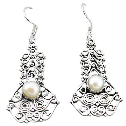 BEAUTIFUL NATURAL PEARL DANGLING EARRINGS IN SOLID STERLING SILVER!!!