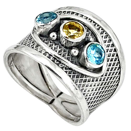 SPARKLING NATURAL CITRINE AND TOPAZ IN SOLID STERLING SILVER RING!!!