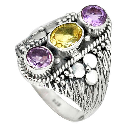 SPARKLING NATURAL AMETHYST AND CITRINE IN SOLID STERLING SILVER RING!!!