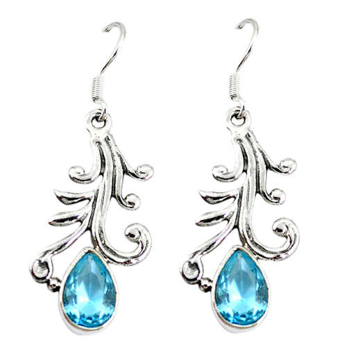 BEAUTIFUL NATURAL BLUE TOPAZ DANGLING EARRINGS IN SOLID STERLING SILVER!!!