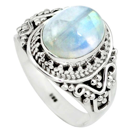 SPARKLING NATURAL RAINBOW MOONSTONE IN SOLID STERLING SILVER RING!!!