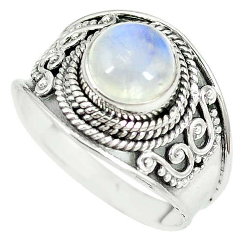 SPARKLING NATURAL RAINBOW MOONSTONE IN SOLID STERLING SILVER RING!!!