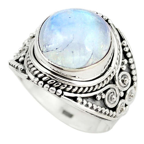 SPARKLING NATURAL RAINBOW MOONSTONE IN SOLID STERLING SILVER RING!!!