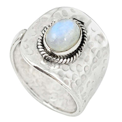 SPARKLING NATURAL RAINBOW MOONSTONE IN SOLID STERLING SILVER RING!!!