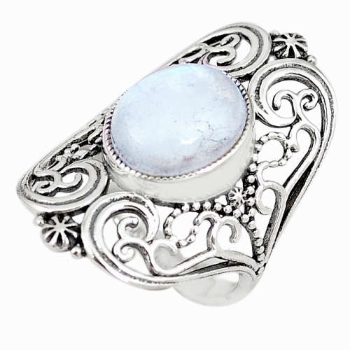 SPARKLING NATURAL RAINBOW MOONSTONE IN SOLID STERLING SILVER RING!!!