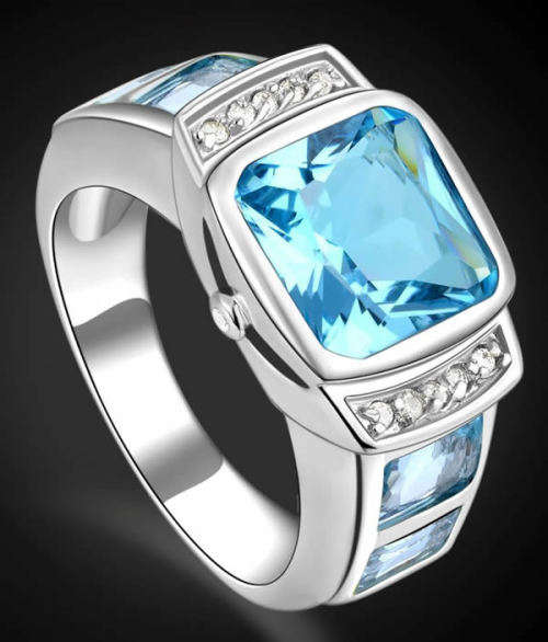 STUNNING AQUAMARINE 18K WHITE GOLD FILLED DRESS RING