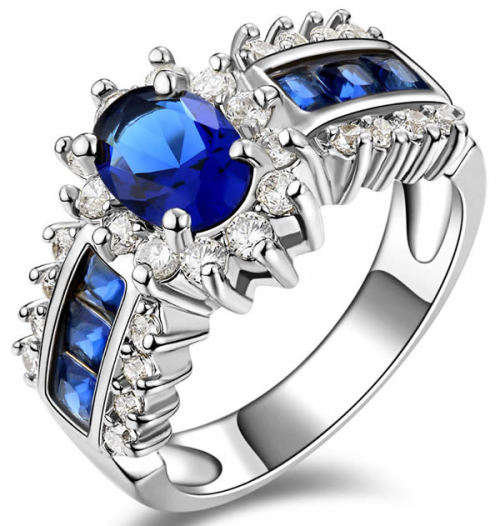 STUNNING SAPPHIRE 18K WHITE GOLD FILLED DRESS RING - SIZE 7