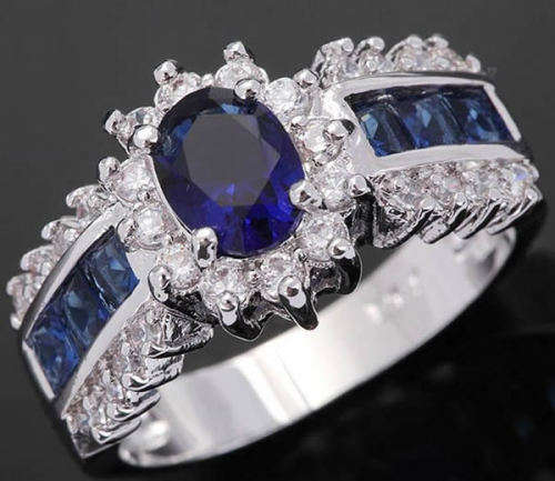 STUNNING SAPPHIRE 18K WHITE GOLD FILLED DRESS RING - SIZE 7