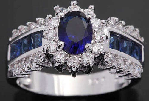 STUNNING SAPPHIRE 18K WHITE GOLD FILLED DRESS RING - SIZE 7