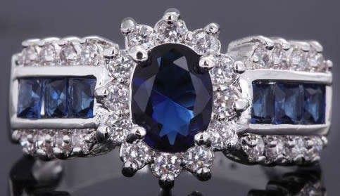 STUNNING SAPPHIRE 18K WHITE GOLD FILLED DRESS RING - SIZE 7