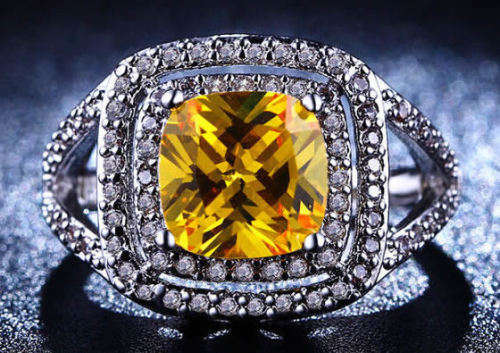 STUNNING TOPAZ 18K WHITE GOLD FILLED HALO DESIGN DRESS RING