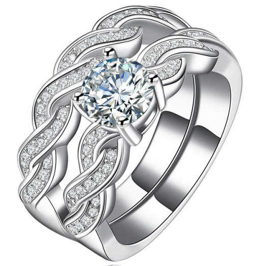 STUNNING SAPPHIRE 18K WHITE GOLD FILLED WEDDING RING SET