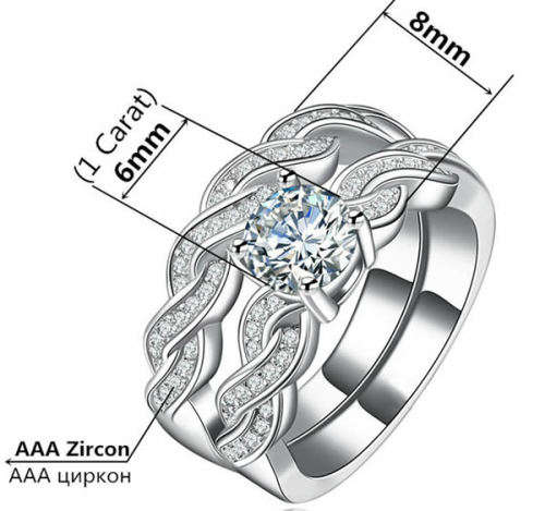 STUNNING SAPPHIRE 18K WHITE GOLD FILLED WEDDING RING SET