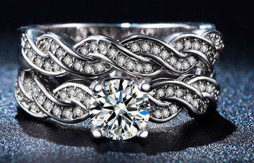 STUNNING SAPPHIRE 18K WHITE GOLD FILLED WEDDING RING SET