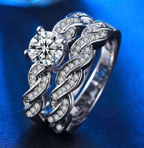 STUNNING SAPPHIRE 18K WHITE GOLD FILLED WEDDING RING SET