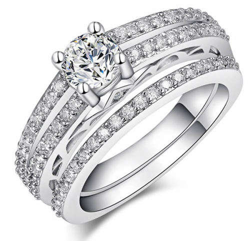 STUNNING TOPAZ 18K WHITE GOLD FILLED WEDDING RING SET