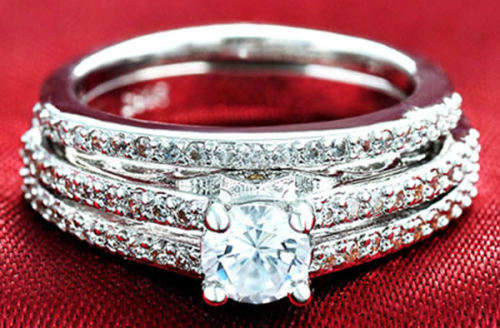 STUNNING TOPAZ 18K WHITE GOLD FILLED WEDDING RING SET