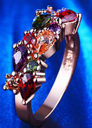 STUNNING MULTI COLOUR SAPPHIRE 18K ROSE GOLD FILLED DRESS RING