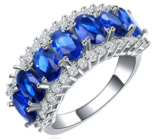 STUNNING SAPPHIRE 18K WHITE GOLD FILLED DRESS RING