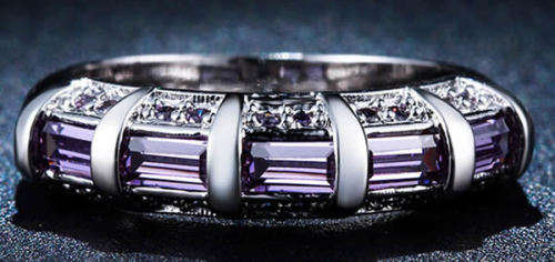 STUNNING AMETHYST 18K WHITE GOLD FILLED ETERNITY RING