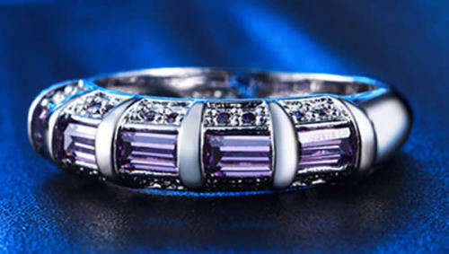 STUNNING AMETHYST 18K WHITE GOLD FILLED ETERNITY RING
