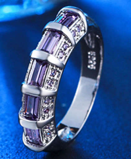 STUNNING AMETHYST 18K WHITE GOLD FILLED ETERNITY RING