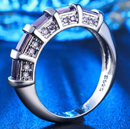 STUNNING AMETHYST 18K WHITE GOLD FILLED ETERNITY RING