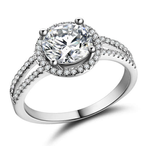 STUNNING SAPPHIRE 18K WHITE GOLD FILLED HALO DESIGN DRESS RING