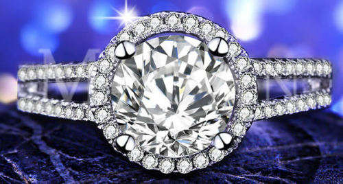 STUNNING SAPPHIRE 18K WHITE GOLD FILLED HALO DESIGN DRESS RING