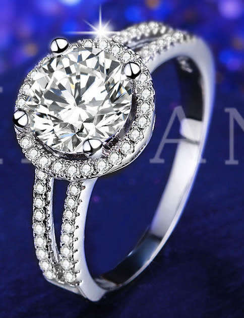 STUNNING SAPPHIRE 18K WHITE GOLD FILLED HALO DESIGN DRESS RING