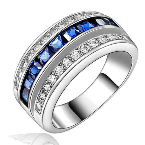 STUNNING SAPPHIRE 18K WHITE GOLD FILLED CHANNEL DRESS RING
