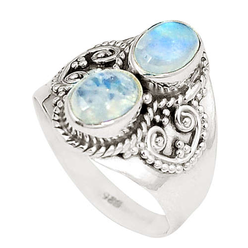 SPARKLING NATURAL RAINBOW MOONSTONE IN SOLID STERLING SILVER RING!!!
