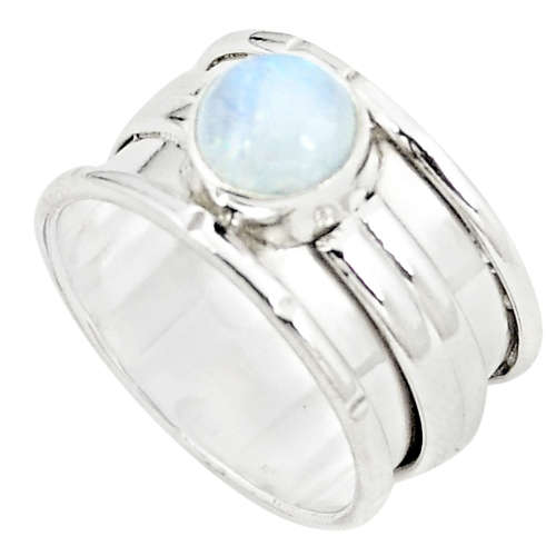 SPARKLING NATURAL RAINBOW MOONSTONE IN SOLID STERLING SILVER RING!!!