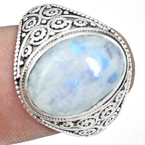 SPARKLING NATURAL RAINBOW MOONSTONE IN SOLID STERLING SILVER RING!!!