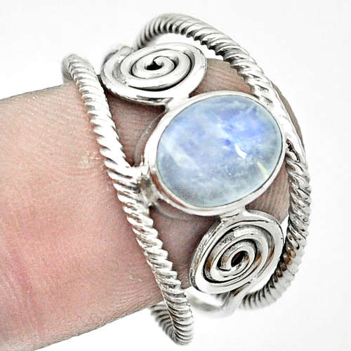 SPARKLING NATURAL RAINBOW MOONSTONE IN SOLID STERLING SILVER RING!!!