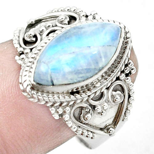 SPARKLING NATURAL RAINBOW MOONSTONE IN SOLID STERLING SILVER RING!!!