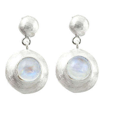BEAUTIFUL NATURAL RAINBOW MOONSTONE DANGLING EARRINGS IN SOLID STERLING SILVER!!!