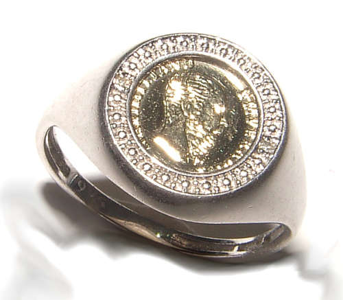 MEXICAN FANTASY COIN SET IN SOLID STERLING SILVER. COIN RING