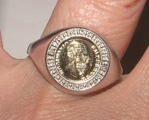 MEXICAN FANTASY COIN SET IN SOLID STERLING SILVER. COIN RING