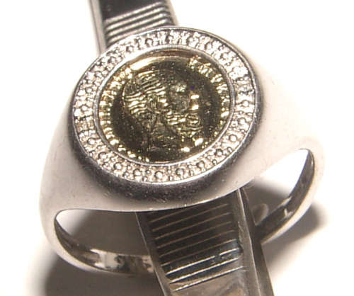 MEXICAN FANTASY COIN SET IN SOLID STERLING SILVER. COIN RING
