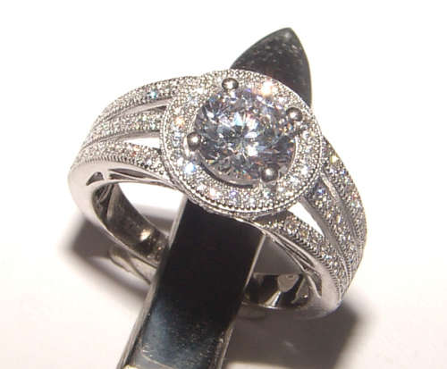 PURE PERFECTION! SOLID .925 STERLING SILVER HALO RING WITH SIMULATED DIAMONDS!