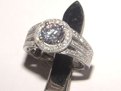 PURE PERFECTION! SOLID .925 STERLING SILVER HALO RING WITH SIMULATED DIAMONDS!